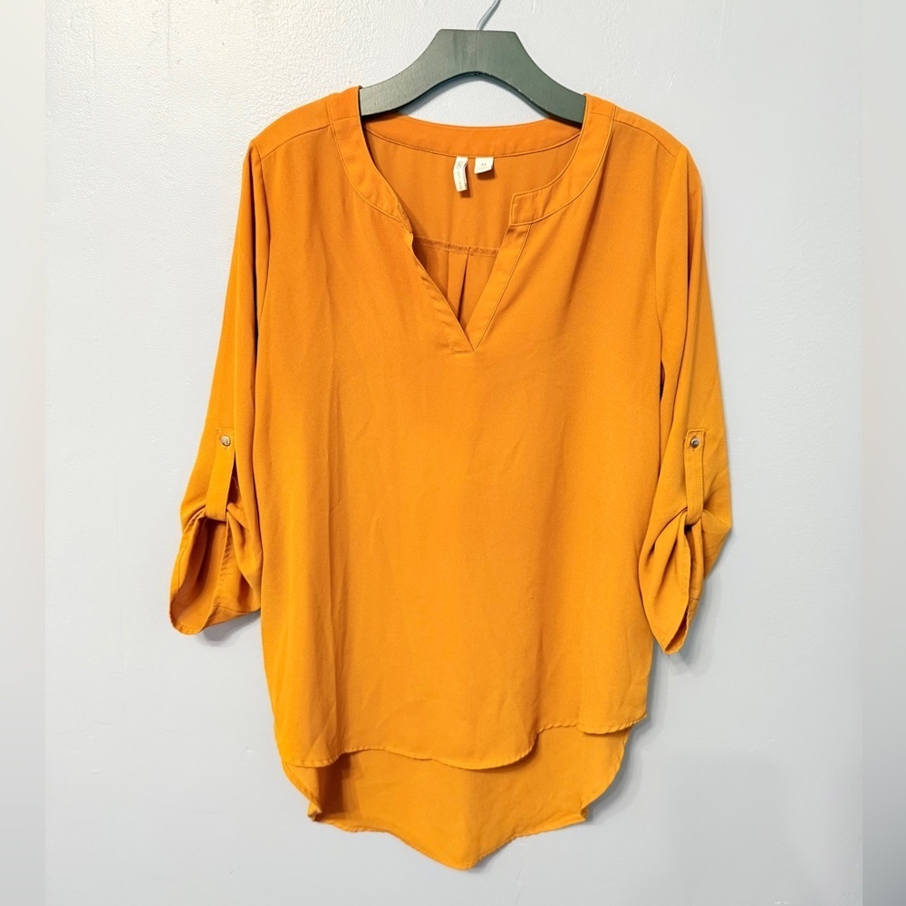 #1)  Women's High Low Mustard Yellow Blouse